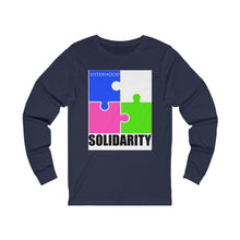 Load image into Gallery viewer, Blue and White Sisterhood Solidarity Unisex Jersey Long Sleeve Tee
