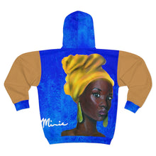 Load image into Gallery viewer, Blue and Gold AOP Unisex Zip Hoodie

