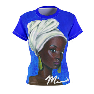 Blue and White Women's AOP Cut & Sew Tee