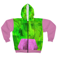 Load image into Gallery viewer, Pink and Green 1 AOP Unisex Zip Hoodie
